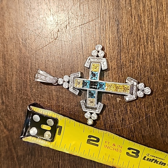 STUNNING RARE STERLING SILVER CROSS aquamarine cross pendant necklace - Picture 5 of 5